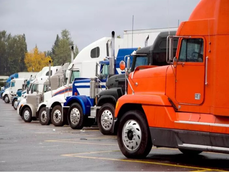 Row of semi trucks