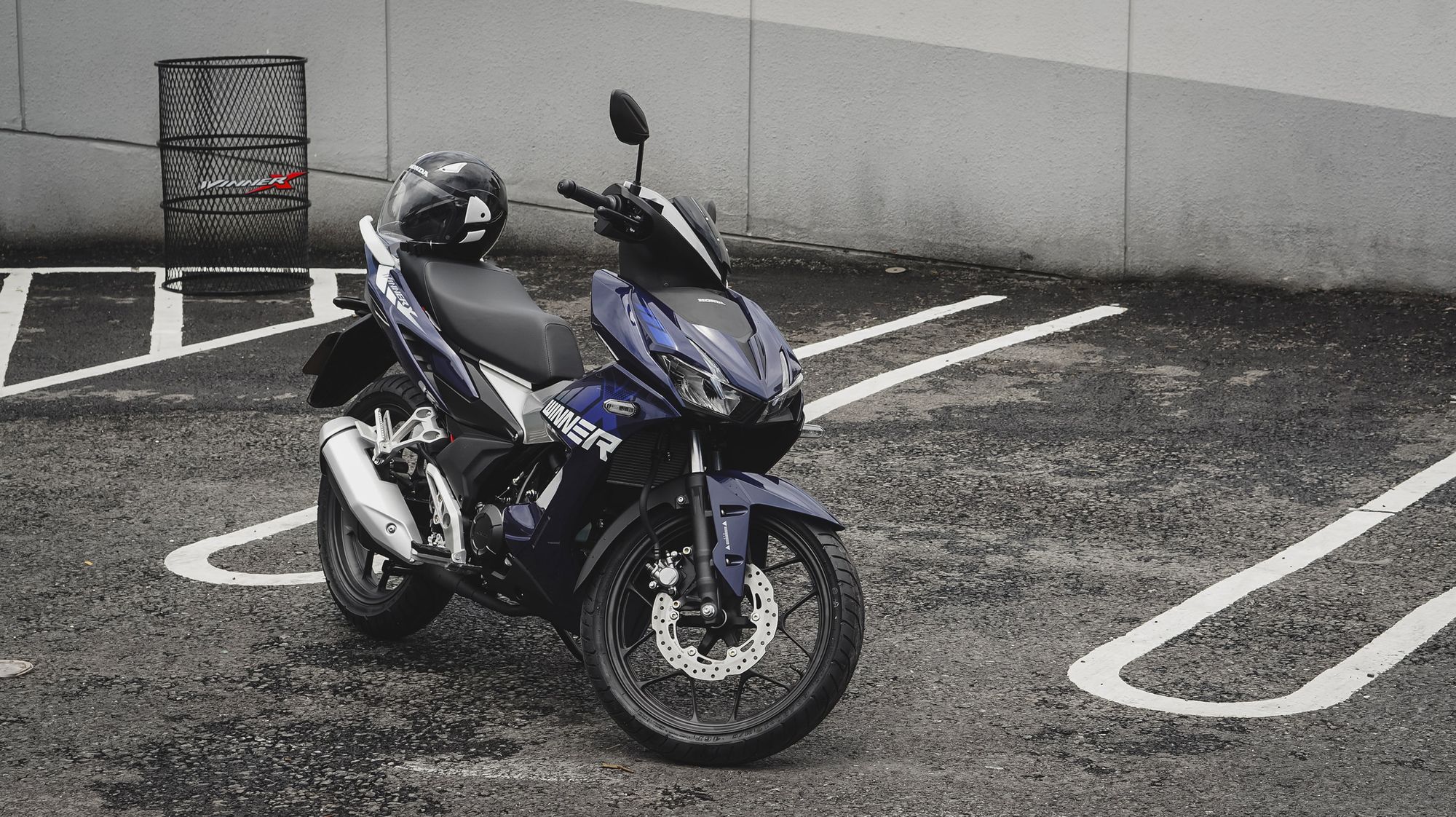 Motorcycle in parking lot