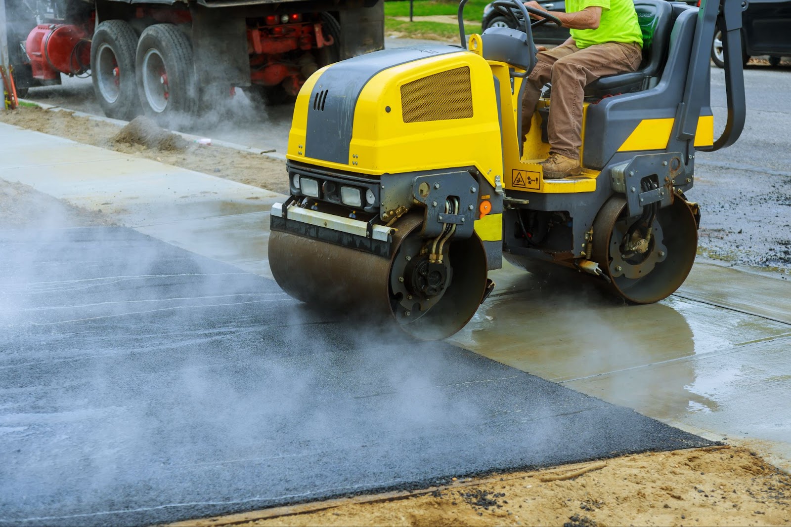 small steamroller on pavement