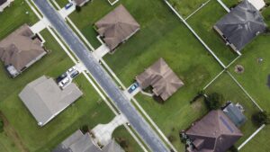 aerial view of suburban neighborhood