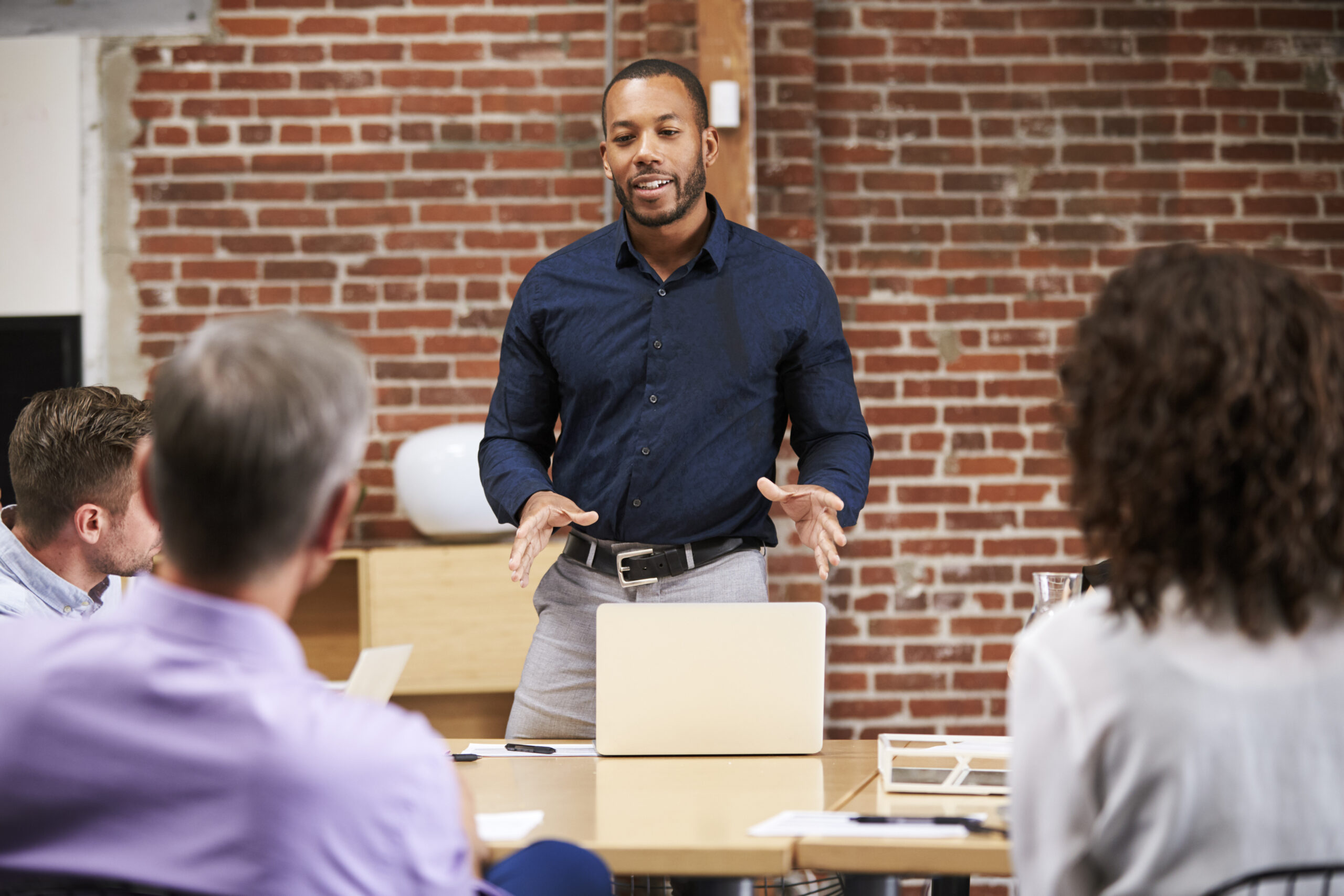 business man leading training