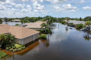Flooded suburban neighborhood
